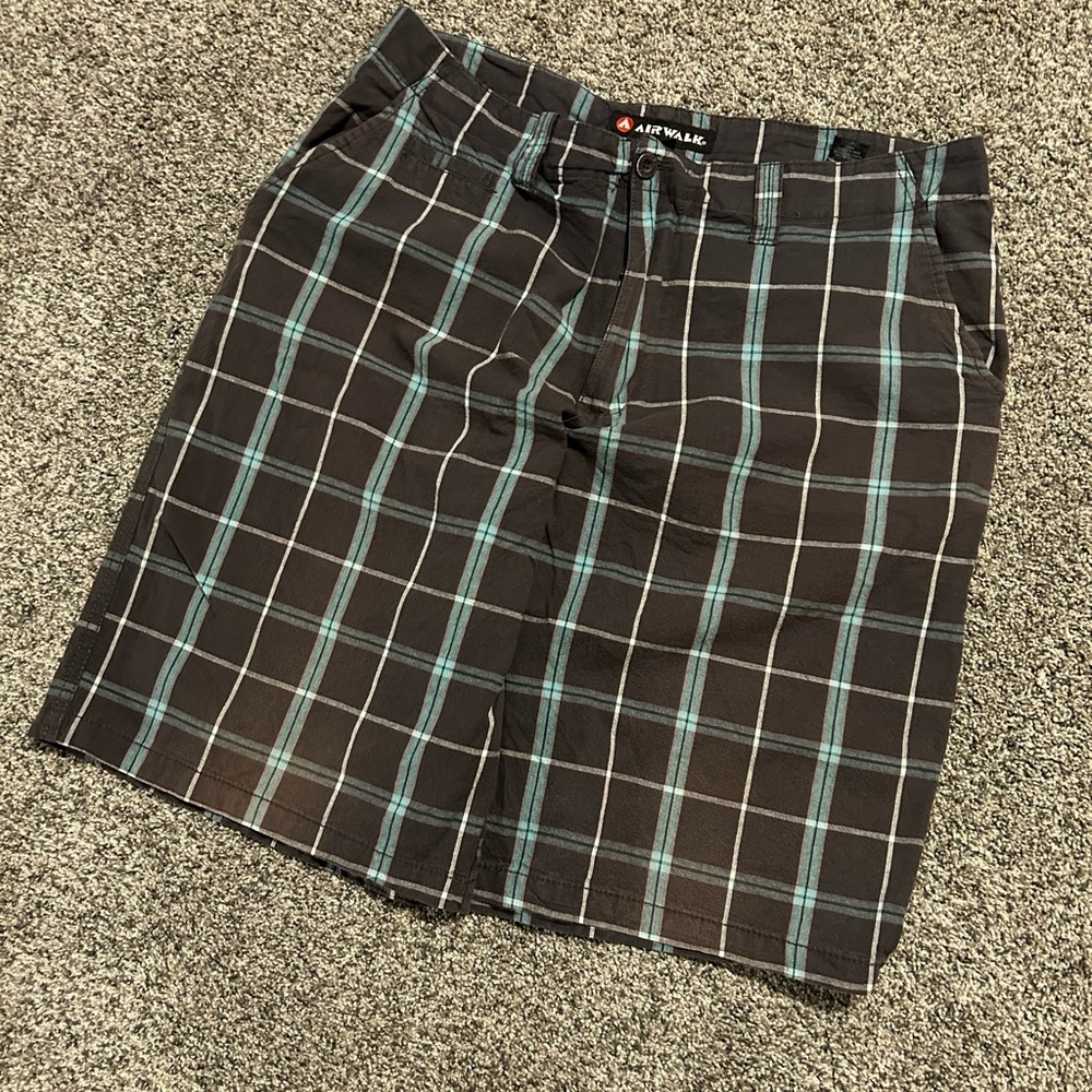 Airwalk Checkered Shorts in Black and Teal